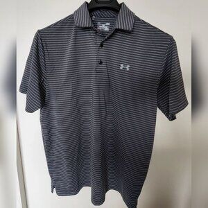 Under Armour Polo Loose Heat Gear Golf Gray-Stripe Size Large